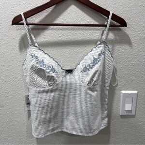 Pacsun Embroidered Blue Striped Top Medium